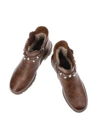 Brązowe Botki Rieker Ocieplane Obuwie Damskie. Okazja: na co dzień. Zapięcie: pasek. Kolor: brązowy. Materiał: skóra ekologiczna. Obcas: na obcasie. Styl: casual, elegancki. Wysokość obcasa: średni #3