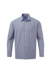PREMIER - Męska Koszula Z Długim Rękawem Gingham Micro Checked. Kolor: biały, wielokolorowy, niebieski. Długość rękawa: długi rękaw. Długość: długie