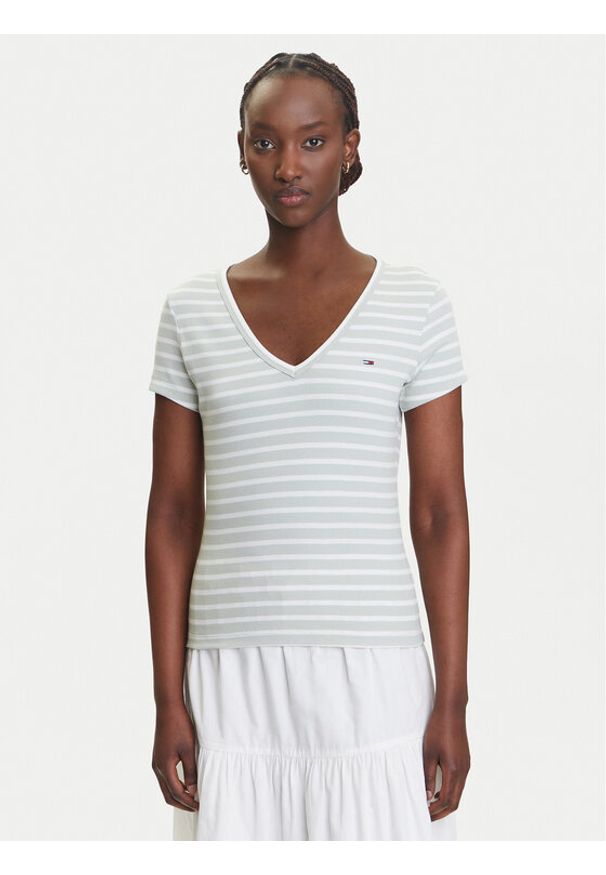 Tommy Jeans T-Shirt Essential DW0DW17385 Zielony Slim Fit. Kolor: zielony. Materiał: bawełna