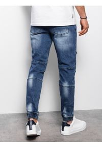 Ombre Clothing - Spodnie męskie marmurkowe JOGGERY z ozdobnymi przeszyciami - niebieskie V3 OM-PADJ-0111 - XXL. Kolor: niebieski. Materiał: bawełna, elastan, jeans