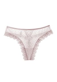 Intica - Stringi bezszwowe z koronką niewidoczne pod odzieżą Shalini. Kolor: beżowy. Materiał: koronka. Wzór: koronka