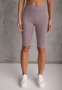 Renee - Jasnofioletowe Szorty Bikery High Waist z Wyszczuplającym Pasem Briarrose. Okazja: na co dzień. Stan: podwyższony. Kolor: fioletowy. Materiał: len. Styl: casual, sportowy #2