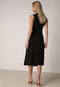 Born2be - Czarna Sukienka z Wiskozą z Metaliczną Aplikacją i Rozcięciem na Nogę Aeradina. Kolor: czarny. Materiał: wiskoza. Wzór: aplikacja. Styl: klasyczny #4
