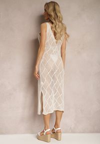 Renee - Beżowa Ażurowa Sukienka Bodycon Bez Rękawów Wasara. Okazja: na imprezę. Kolor: beżowy. Długość rękawa: bez rękawów. Wzór: ażurowy. Typ sukienki: bodycon. Styl: elegancki #3