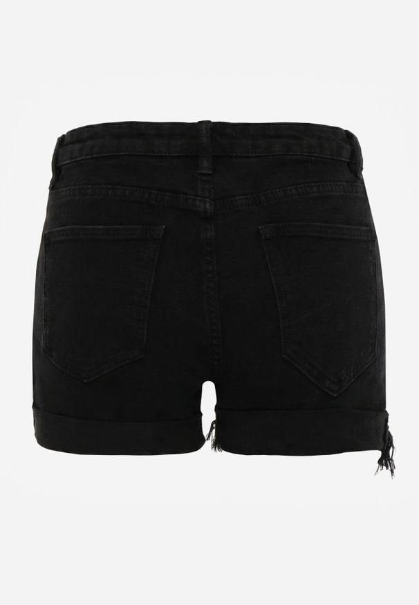 Renee - Czarne Szorty Jeansowe z Dodatkiem Bawełny High Waist z Przetarciami na Nogawkach Vimalen. Stan: podwyższony. Kolor: czarny. Materiał: jeans, bawełna. Sezon: lato. Styl: elegancki