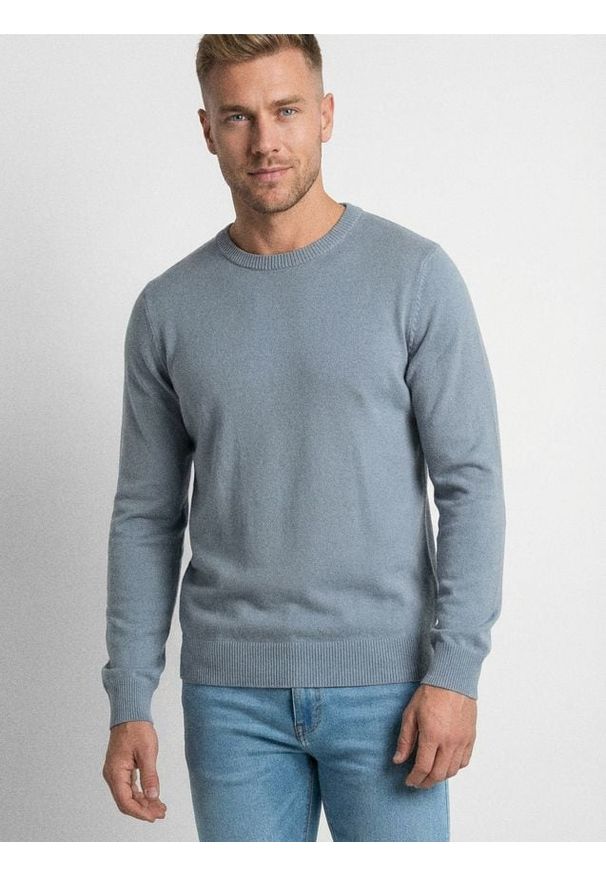 Sinsay - Bawełniany sweter basic - niebieski. Kolor: niebieski. Materiał: bawełna