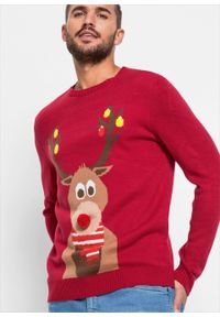 Sweter męski z bożonarodzeniowym motywem bonprix ciemnoczerwony. Kolor: czerwony #2