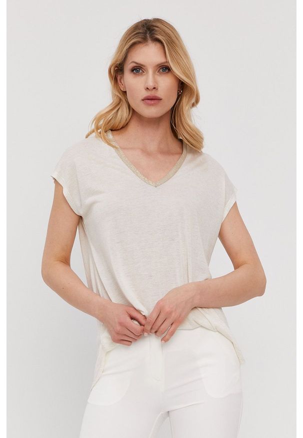 Nissa T-shirt damska kolor biały. Okazja: na co dzień. Kolor: biały. Materiał: dzianina. Wzór: gładki. Styl: casual