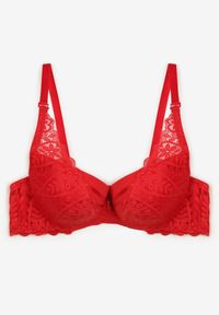 Renee - Czerwony Biustonosz z Efektem Push Up Ozdobiony Koronką Ivmeria. Kolor: czerwony. Materiał: koronka. Rodzaj stanika: push-up. Wzór: aplikacja, koronka