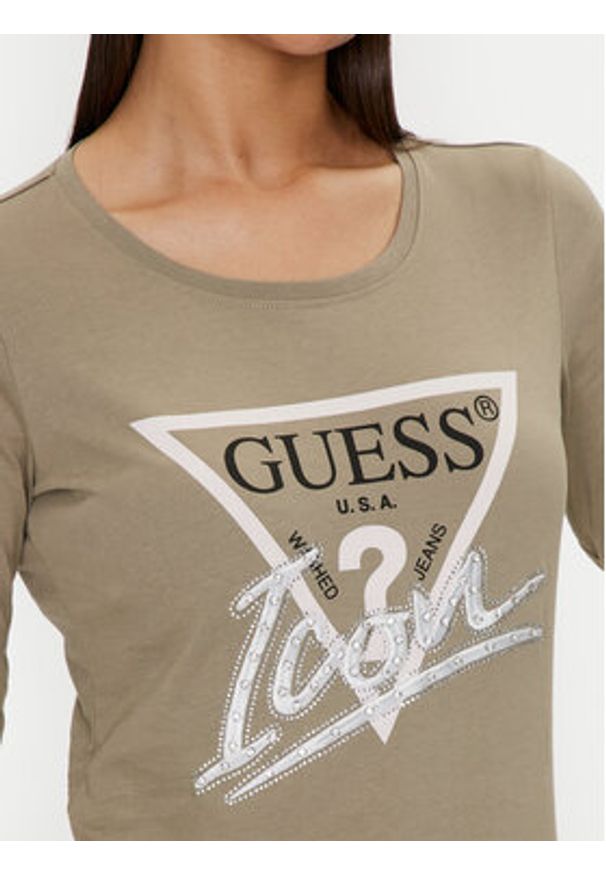 Guess Bluzka Icon W4YI33 I3Z14 Zielony Slim Fit. Kolor: zielony. Materiał: bawełna