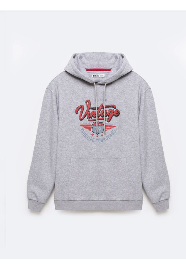 Big-Star - Bluza męska z kapturem z nadrukiem szara Luka 901. Okazja: na co dzień. Typ kołnierza: kaptur. Kolor: szary. Materiał: dzianina. Wzór: nadruk. Styl: sportowy, klasyczny, elegancki, casual