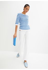 bonprix - Shirt dzianinowy, półdługi rękaw. Kolor: niebieski. Materiał: dzianina. Wzór: paski
