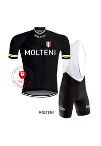 REDTED - Czarny zestaw rowerowy vintage Molteni - RedTed. Kolor: wielokolorowy, żółty, czarny, szary, biały, czerwony. Materiał: poliester
