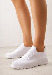 Born2be - Białe Sznurowane Buty Sportowe Sneakersy z Siateczki Caeolea. Okazja: na co dzień. Kolor: biały. Materiał: jeans. Sport: fitness, joga i pilates #5