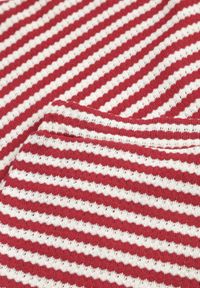 Renee - Beżowo-Czerwony Komplet Casualowy z Bawełny Oversize T-shirt i Szorty w Paski Stylizowany na Szydełkowany Pherra. Kolor: beżowy. Materiał: bawełna. Wzór: paski #6