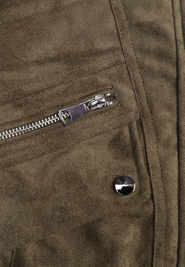 Born2be - Ciemnobeżowa Kurtka z Imitacji Zamszu w Stylu Utility z Suwakami i Paskiem Birasa. Okazja: na co dzień. Kolor: beżowy. Materiał: zamsz. Wzór: gładki. Styl: rockowy, casual, elegancki