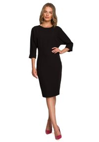 Stylove - Sukienka ołówkowa z nietoperzowymi rękawami 3/4 klasyczna czarna. Okazja: na spotkanie biznesowe, do pracy. Kolor: czarny. Typ sukienki: ołówkowe. Styl: klasyczny