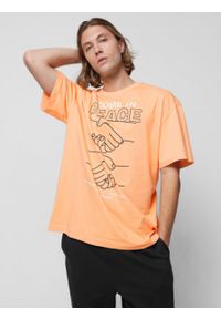 outhorn - T-shirt oversize z nadrukiem męski - pomarańczowy. Kolor: pomarańczowy. Materiał: materiał, bawełna, dzianina. Wzór: nadruk #5