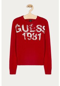Guess Jeans - Sweter dziecięcy 116-175 cm. Okazja: na co dzień. Kolor: czerwony. Materiał: jeans. Wzór: nadruk, aplikacja. Styl: casual #1