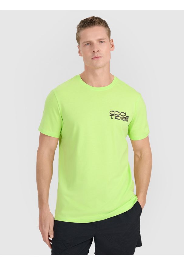 4f - 4F T-shirt regular z nadrukiem męski - zielony M. Okazja: na co dzień. Kolor: zielony. Materiał: dzianina, jersey, bawełna. Wzór: nadruk. Styl: casual, klasyczny, sportowy