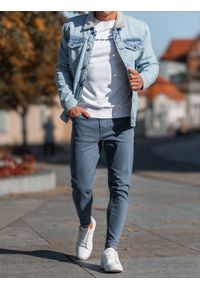 Ombre Clothing - Spodnie męskie jeansowe bez przetarć SLIM FIT - niebieskie V3 OM-PADP-0148 - XXL. Okazja: na co dzień. Kolor: niebieski. Materiał: jeans. Wzór: gładki. Styl: sportowy, casual, elegancki #3