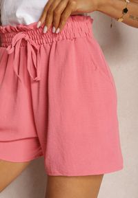 Renee - Różowe Casualowe Szorty Bermudy High Waist Wykończone Gumką w Pasie Otanea. Okazja: na co dzień. Stan: podwyższony. Kolor: różowy. Styl: casual #4