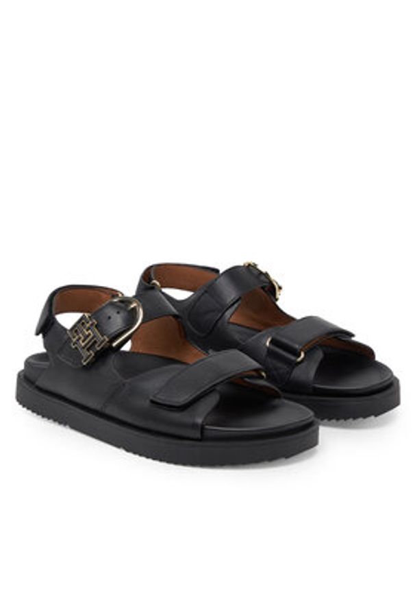 TOMMY HILFIGER - Tommy Hilfiger Sandały Leather Sporty Sandal FW0FW08799 Czarny. Kolor: czarny. Materiał: skóra. Styl: sportowy