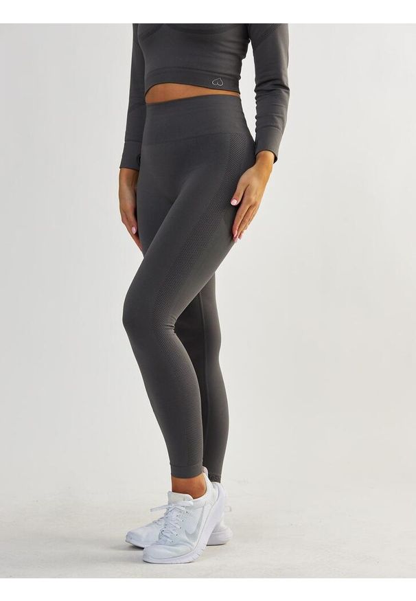 BESHAPED - Legginsy fitness damskie Beshaped Power Up! modelujące. Kolor: szary. Materiał: nylon. Sport: fitness