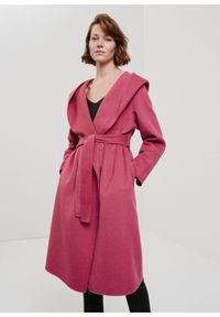 Ochnik - Długi malinowy płaszcz damski oversize. Kolor: różowy. Materiał: poliester. Długość: długie #4