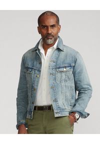 Ralph Lauren - RALPH LAUREN - Jeansowa kurtka Trucker. Typ kołnierza: polo, kolnierz wykładany. Kolor: niebieski. Materiał: jeans. Długość rękawa: długi rękaw. Długość: długie. Wzór: aplikacja, paski #1