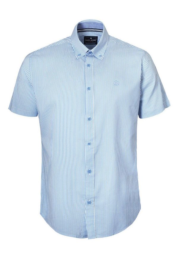 Weekendowa Koszula Męska, Taliowany Krój - Pako Jeans - Błękit w Prążek. Okazja: na co dzień. Kolor: niebieski. Materiał: wiskoza, bawełna. Wzór: paski. Styl: casual