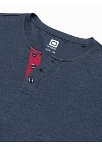 Ombre Clothing - T-shirt męski bez nadruku z guzikami - granatowy V5 S1390 - XXL. Typ kołnierza: polo. Kolor: niebieski. Materiał: jeans, poliester, bawełna #5