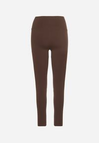 Born2be - Brązowe Legginsy z Wysokim Stanem i Przeszyciem Aletila. Okazja: na co dzień. Stan: podwyższony. Kolor: brązowy. Styl: casual
