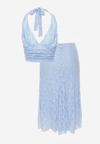 Born2be - Niebieski Koronkowy Komplet Top Wiązany na Szyi i Spódnica Corinatea. Kolor: niebieski. Materiał: koronka #3