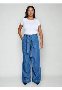 Big-Star - Jeansy damskie wide z paskiem granatowe Julii 398. Okazja: na co dzień. Stan: podwyższony. Kolor: niebieski. Styl: casual, klasyczny, elegancki