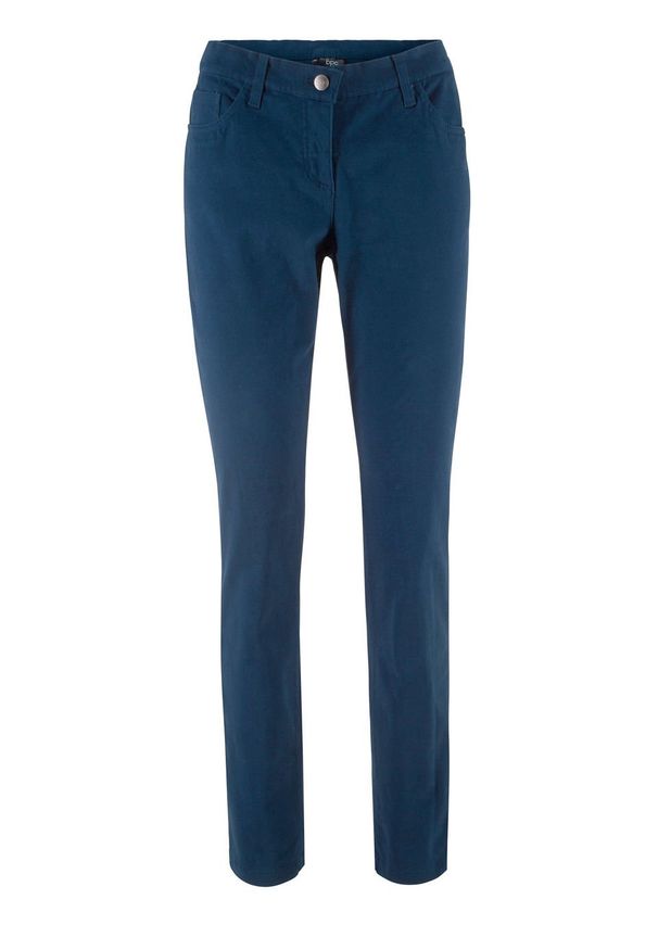 Spodnie ze stretchem Slim Fit bonprix ciemnoniebieski. Kolor: niebieski. Materiał: bawełna