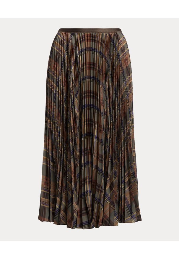 Ralph Lauren - RALPH LAUREN - Plisowana spódnica midi w kratę. Kolor: brązowy. Materiał: materiał. Wzór: aplikacja