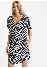 Sukienka shirtowa bonprix biało-czarny w paski zebry. Kolor: biały. Wzór: motyw zwierzęcy, paski #6
