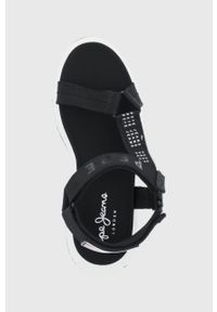 Pepe Jeans sandały Grub Logo damskie kolor czarny na platformie. Zapięcie: rzepy. Kolor: czarny. Materiał: guma. Obcas: na platformie #5