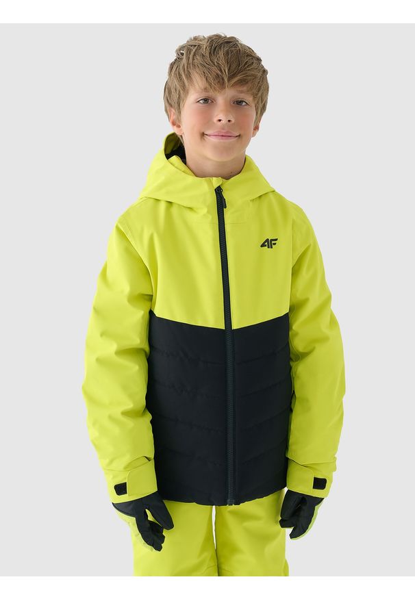 4f - 4F Kurtka narciarska membrana 5000 chłopięca - zielona 134 (8-9 lat). Okazja: na co dzień. Typ kołnierza: kaptur. Kolor: zielony. Materiał: poliester, dzianina, materiał, tkanina. Wzór: gładki. Sezon: lato. Styl: klasyczny, casual, sportowy