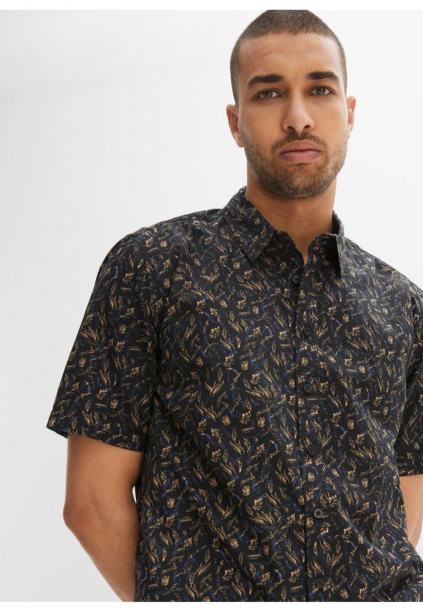 bonprix - Koszula z krótkim rękawem. Kolor: czarny. Długość rękawa: krótki rękaw. Długość: krótkie. Wzór: nadruk. Styl: elegancki