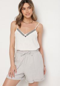 Born2be - Szare Szorty Bawełniane z Elastyczną Gumką w Talii Sarilea. Okazja: na co dzień. Kolor: szary. Materiał: bawełna. Sezon: lato. Styl: elegancki, casual #4