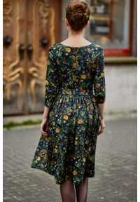 Marie Zélie - Sukienka Melia Folium. Materiał: bawełna, tkanina, materiał, elastan. Długość rękawa: długi rękaw. Wzór: kwiaty. Sezon: jesień #4