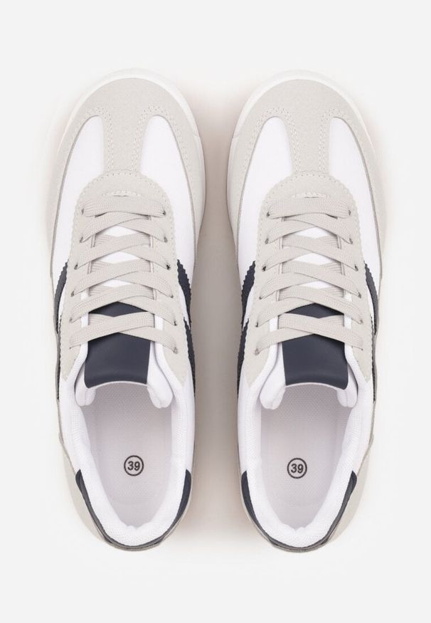 Renee - Białe Sneakersy Ozdobione Dwoma Paskami Lannatea. Okazja: na co dzień. Zapięcie: pasek. Kolor: biały. Wzór: aplikacja