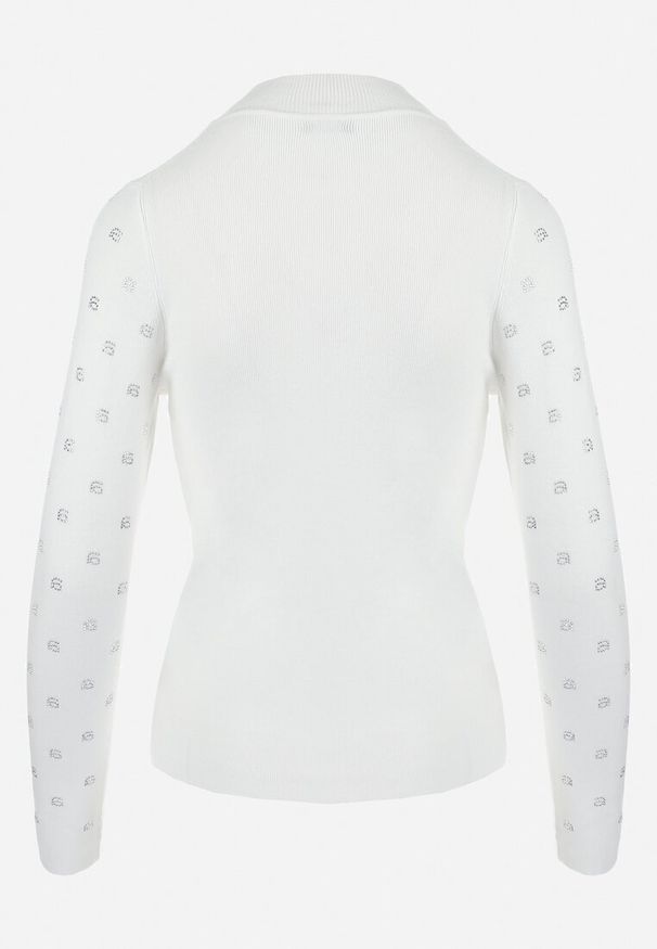 Born2be - Biały Sweter z Wiskozy w Cyrkonie Babava. Okazja: na spacer. Kolor: biały. Materiał: wiskoza. Wzór: aplikacja. Sezon: wiosna, lato. Styl: elegancki