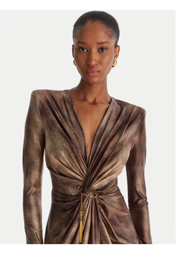 Elisabetta Franchi Sukienka wieczorowa AB-R35-57E2-V840 Brązowy Slim Fit. Kolor: brązowy. Materiał: syntetyk. Styl: wizytowy