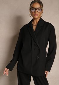 Renee - Czarna Marynarka o Pudełkowym Kroju Usztywnionymi Ramionami Sonarieta. Okazja: na co dzień. Kolor: czarny. Styl: elegancki, casual