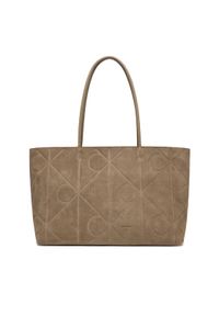 Calvin Klein Torebka Emblem Aop Embossed Suede Tote LV04F3334G Beżowy. Kolor: beżowy. Materiał: skórzane, zamszowe #1