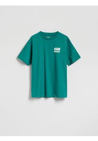 Reserved - Bawełniany t-shirt z nadrukiem - zielony. Kolor: zielony. Materiał: bawełna. Wzór: nadruk
