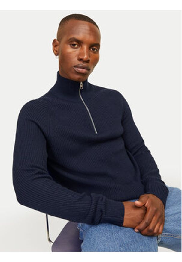 Jack & Jones - Jack&Jones Sweter Pannel 12258473 Granatowy Regular Fit. Kolor: niebieski. Materiał: syntetyk